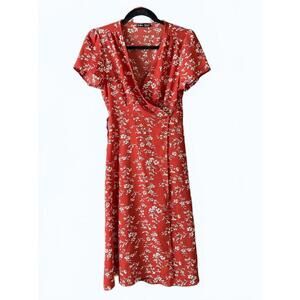 Women's Red Floral Wrap Dress Size Small Fairy Cottage Dainty Date Night Holiday